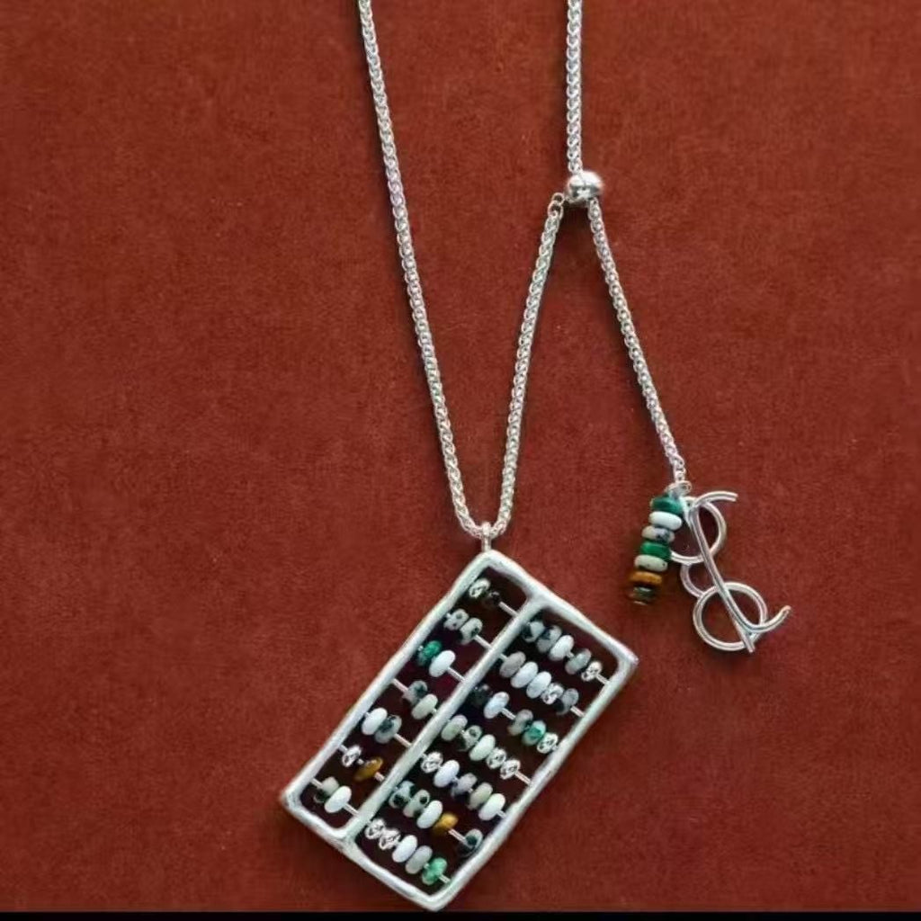 Collier pendentif style Vintage Abacus - Déclaration géométrique des femmes Choker Chain Fashion J