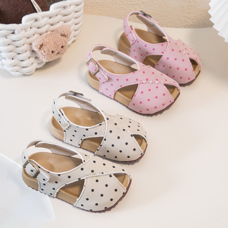 Sandales en cuir givré Trendy Polka Dot pour filles avec impression léopard coréenne