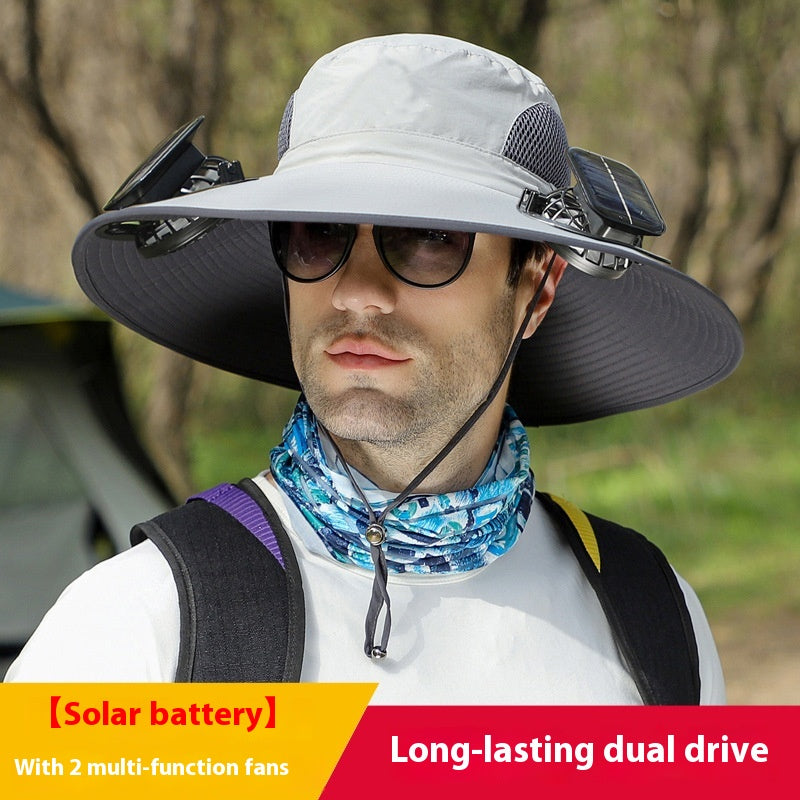 Chapeau de soleil large brim d'extérieur avec ventilateur solaire grand brim ventilateur solaire de pêche extérieure chapeau solaire USB