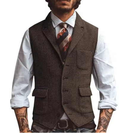 Veste de gestuelle de la lapelle brune pour hommes