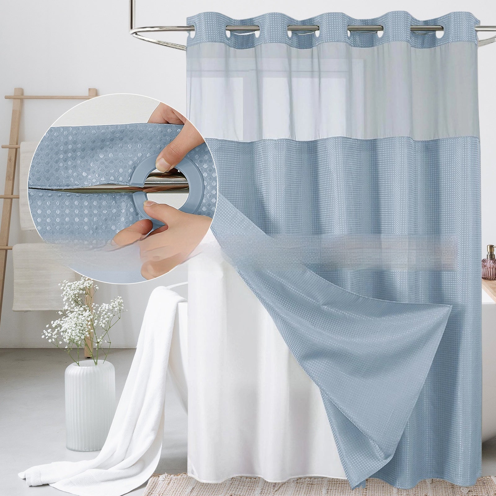 Rideau de douche à double couche en forme de gaufre, de couleur unie