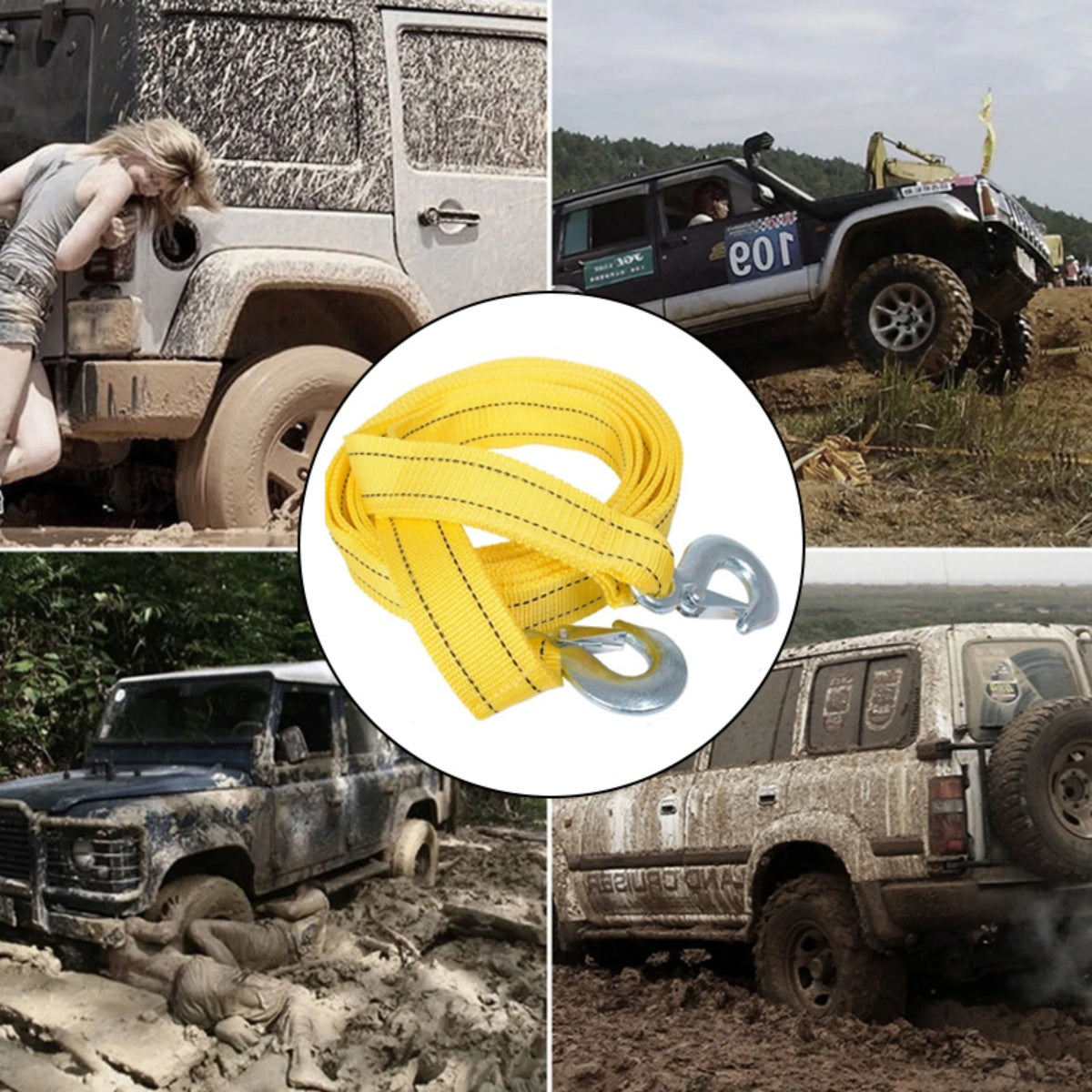 4M lourd de 3 tonnes de remorquage de câble de remorquage de voiture Pull-Rope Strap Crochets Van Road Récupération