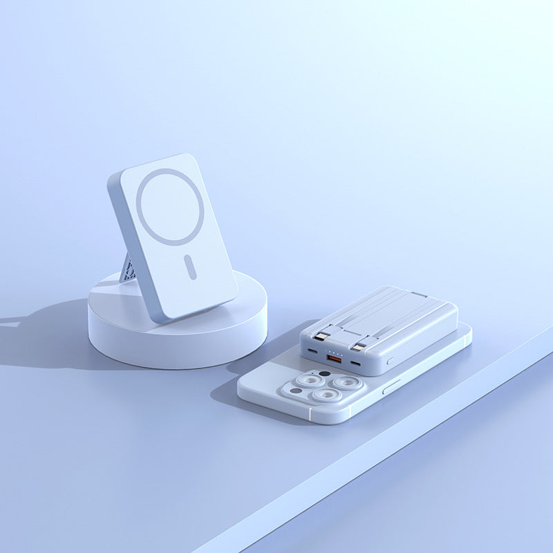 Banque d'alimentation Deux voies Super rapide Charge magnétique Portable Banque d'alimentation sans fil avec ligne