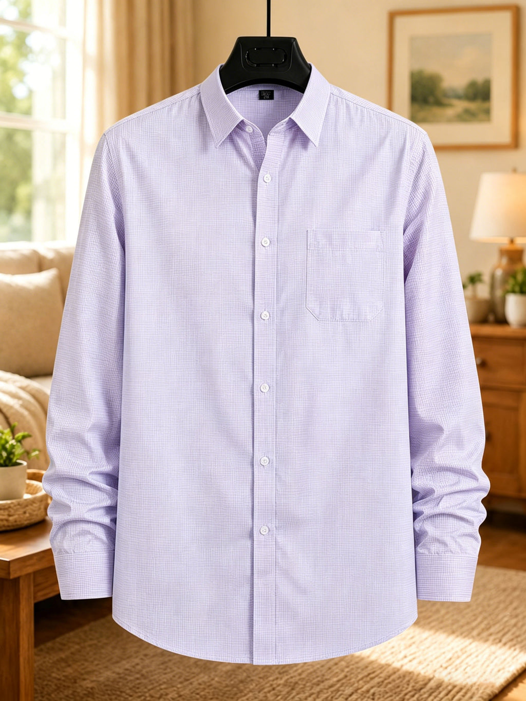 Chemise classique à manches longues pour homme avec poche unique