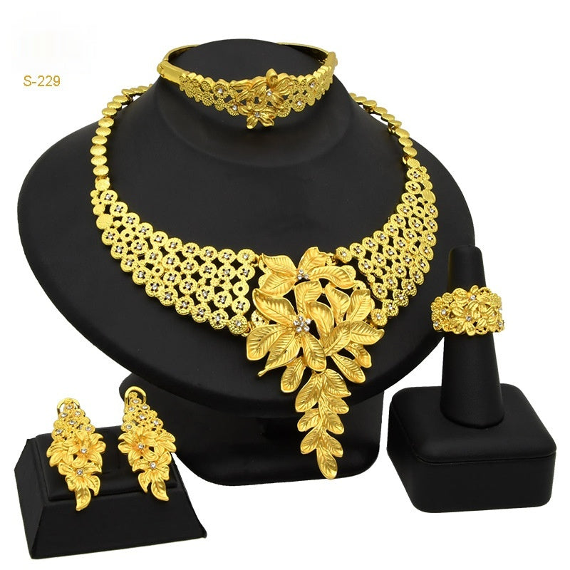 Boucles d'oreilles Bracelet en collier de mariée Saudi pour femmes