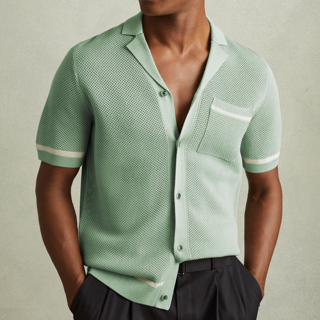 Chemise Polo à manches courtes en collier cubain d'été pour hommes