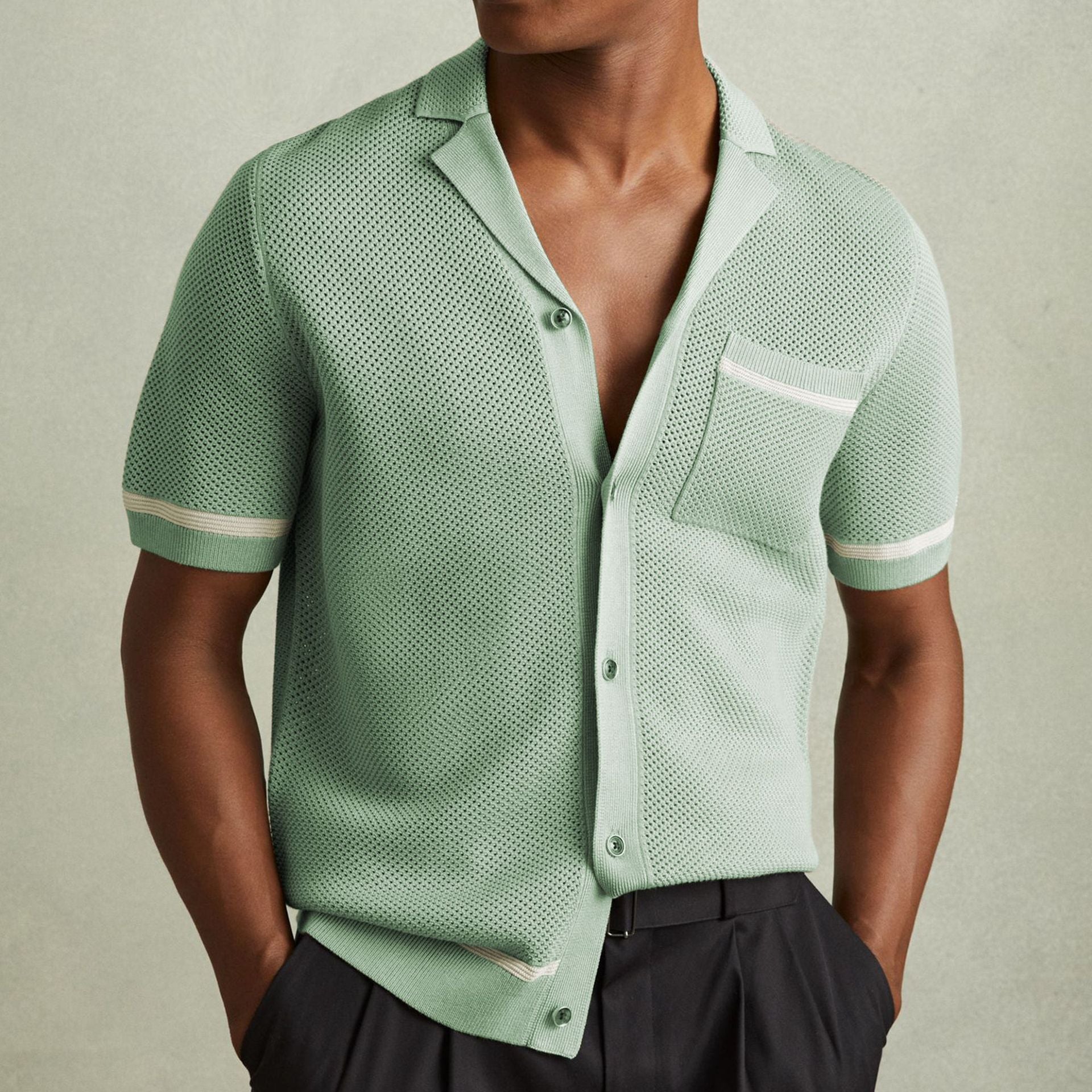 Chemise Polo à manches courtes en collier cubain d'été pour hommes