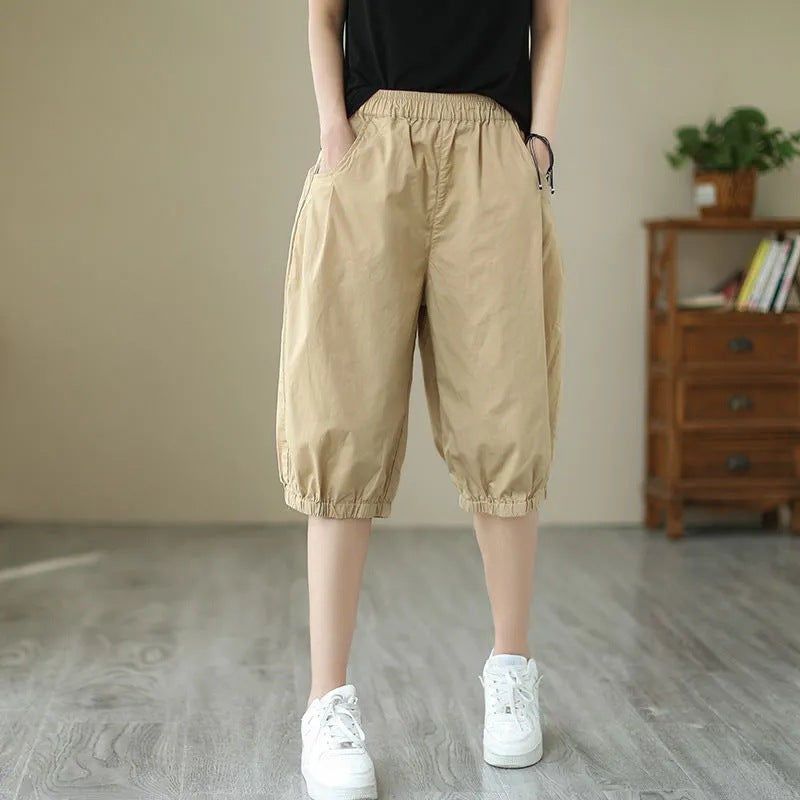 Femmes Solid-colore Casual Loose-fit Retro Short