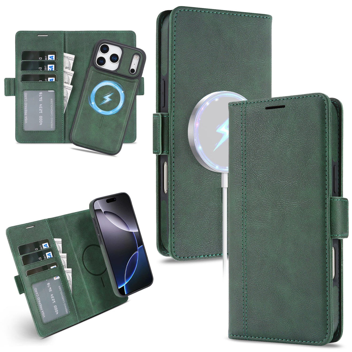 Coque de téléphone en cuir magnétique sans fil