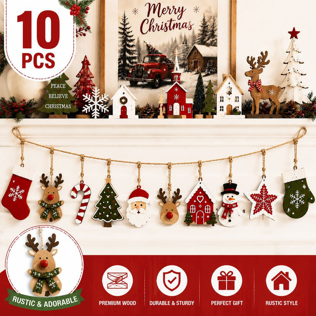 Bannière pendentif en bois décoratif de Noël