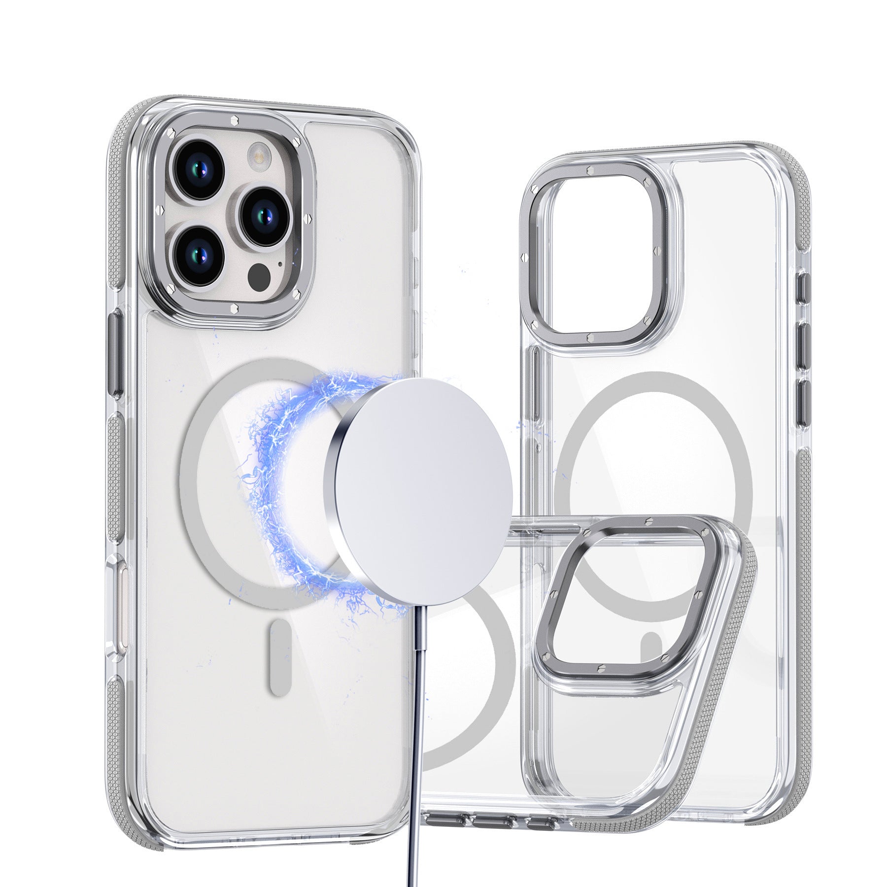 Cas de téléphone magnétique applicable transparent bicolore