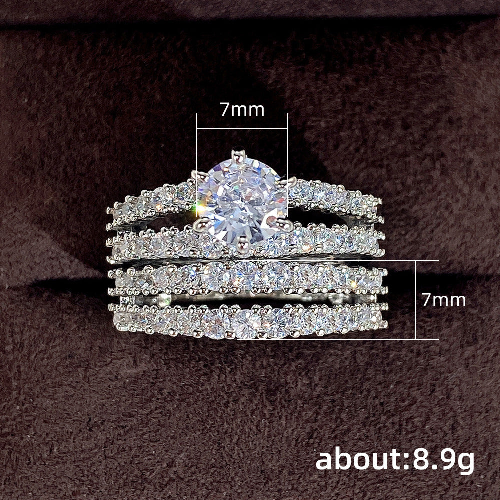 Style Hollow Double-Layer Zircon bague de fiançailles pour les femmes
