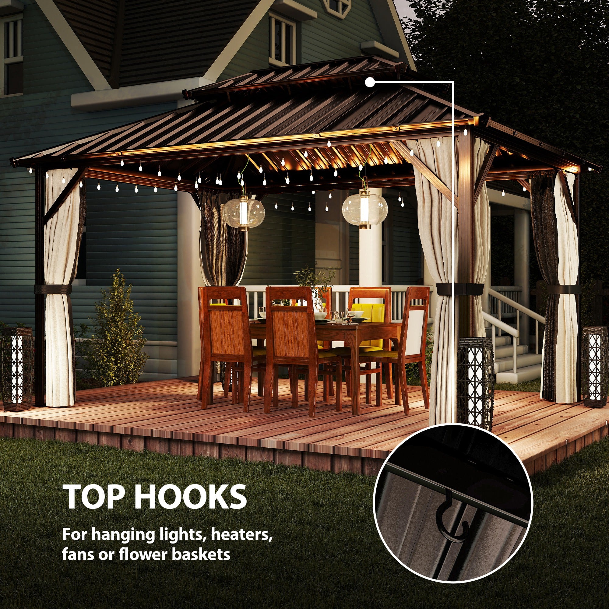 10 x 14 Gazebo à toit rigide avec double toit en acier galvanisé