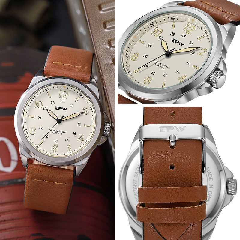 Business Casual Belt Style Imperméable Pointeur léger Montre Quartz Homme