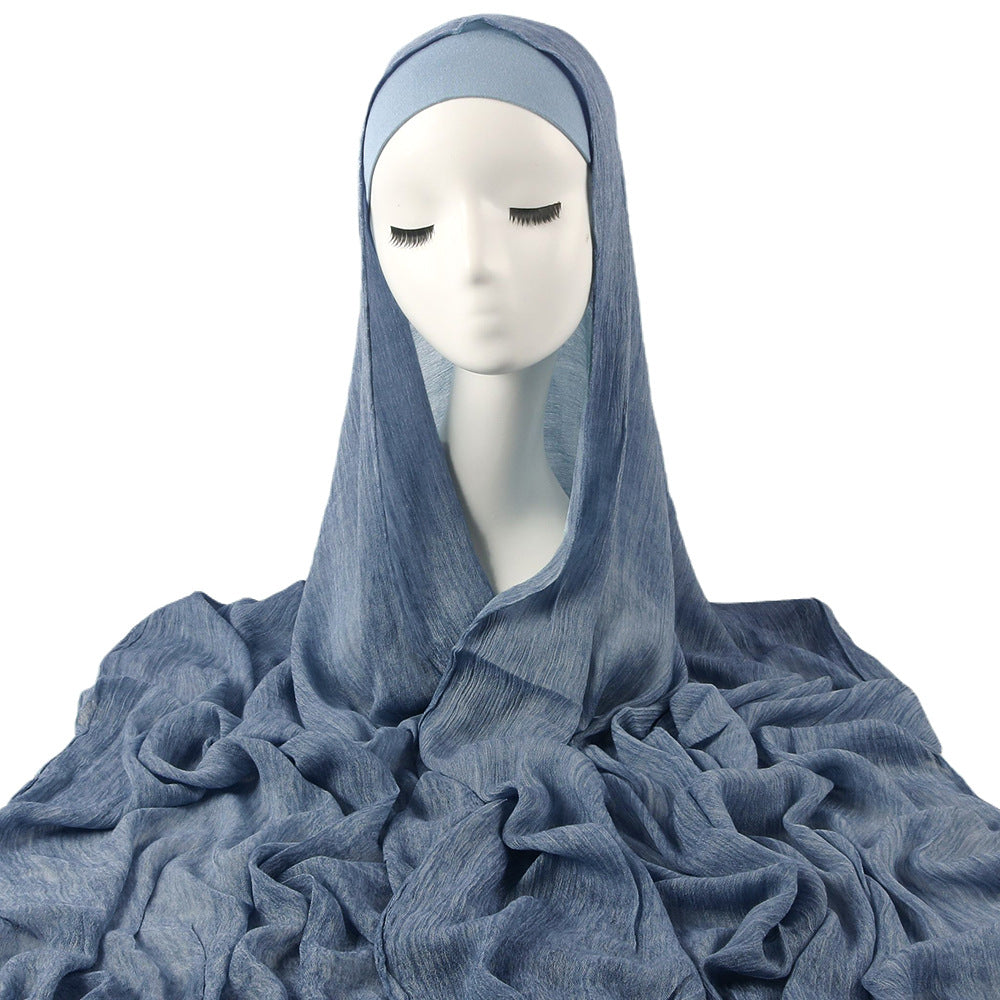 Femmes Solid-couleur plissé Faux Hijab