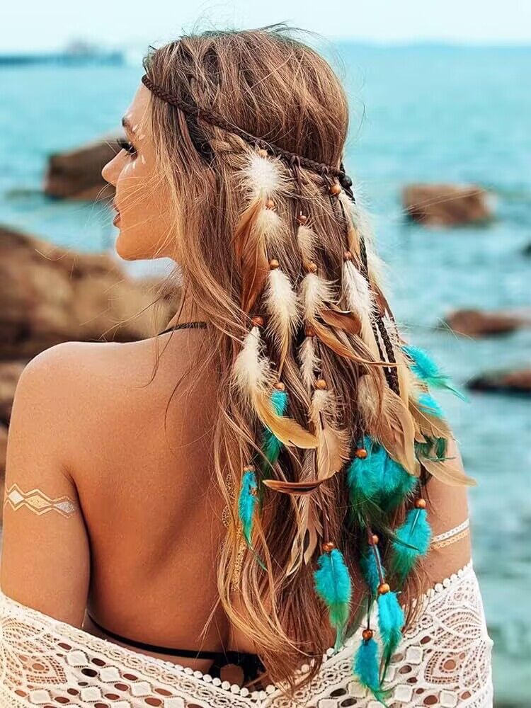 Coiffures longues bicolores Bohemian Feather Headwear