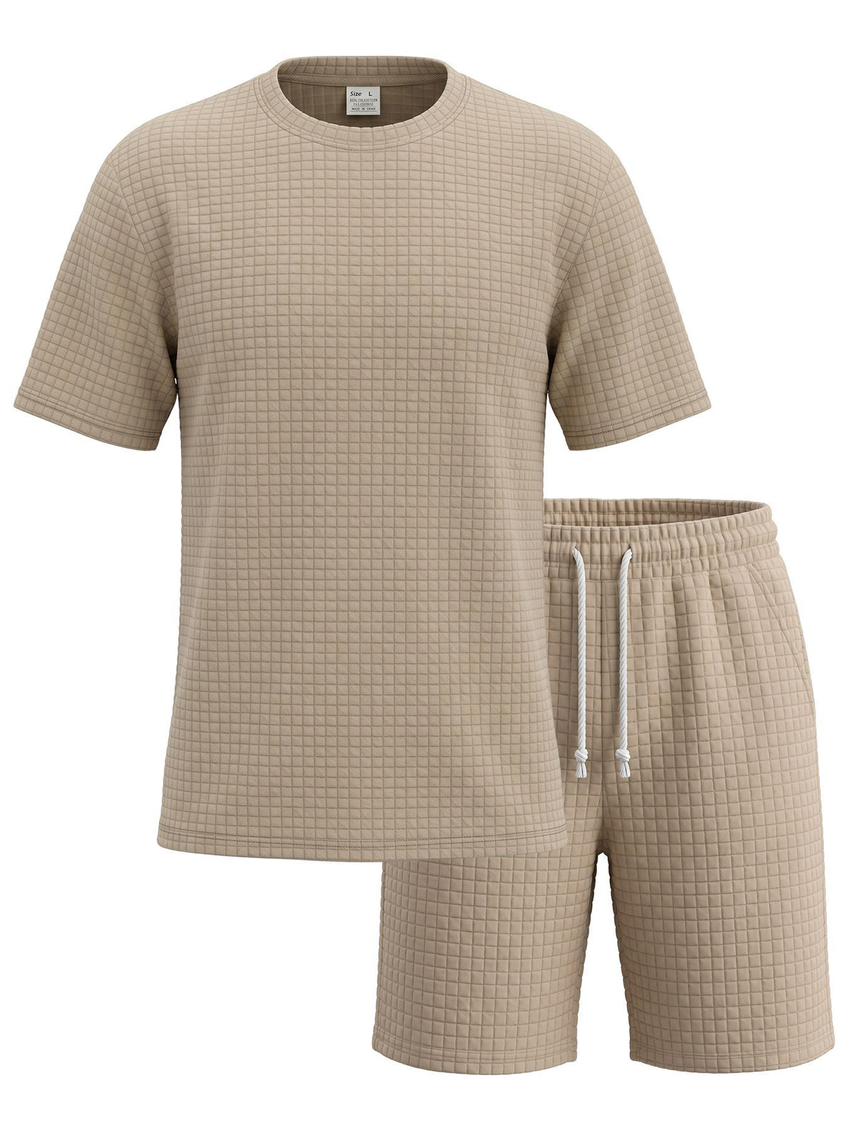 Homme Été Jacquard Lourd Petit Chèque Vintage Casual Col rond T-shirt manches courtes