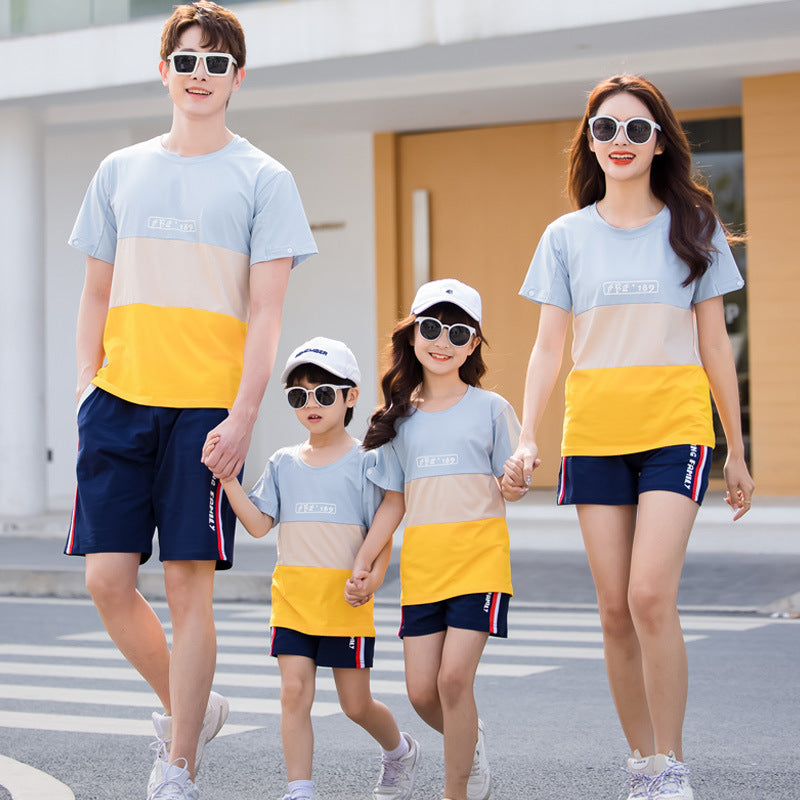 Fashion Striped Family Matching Outfits Summer Casual T-shirt Short Sets Couples Partag