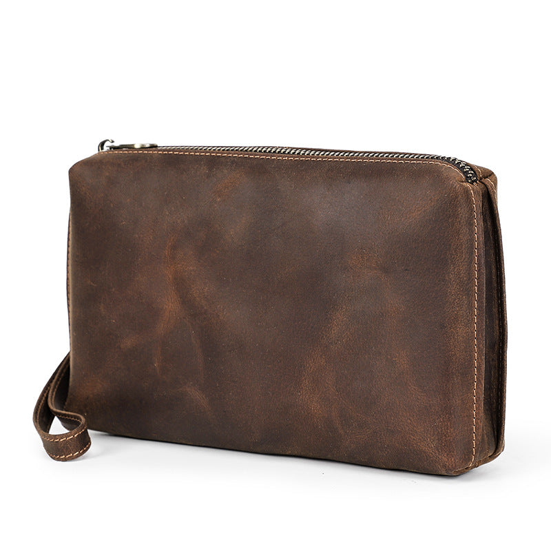 Vintage Brown Crazy Horse Leather Big Screen Mobile Phone Bag