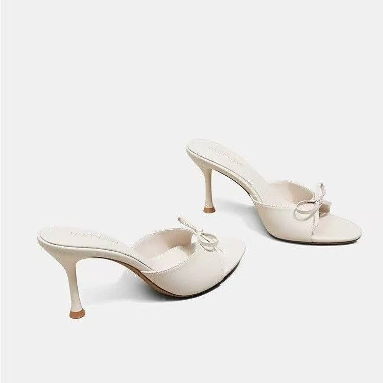 Talons hauts à talons ouverts Stiletto avec détails Bow Summer Sandales de style français pour femmes