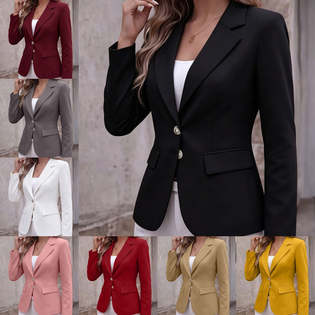 Notch-lapel à deux boutons Flap-pocket manches longues Petite Blazer Cardigan Coat