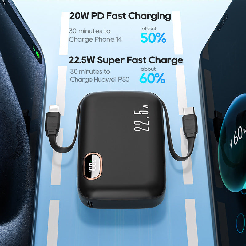 PD22.5W Charge rapide Affichage numérique Alimentation mobile avec câble