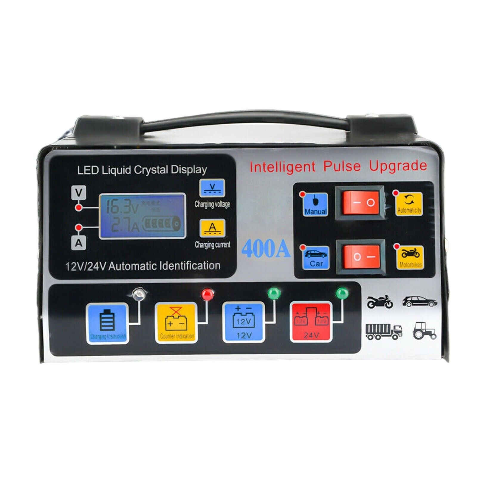 400W Chargeur de batterie de voiture intelligente de poids lourds Automatic Pulse Repair Trickle UK