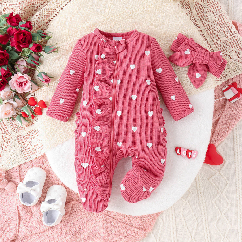 Empreinte cardiaque Jeu de bandeau Zip-up Onesie