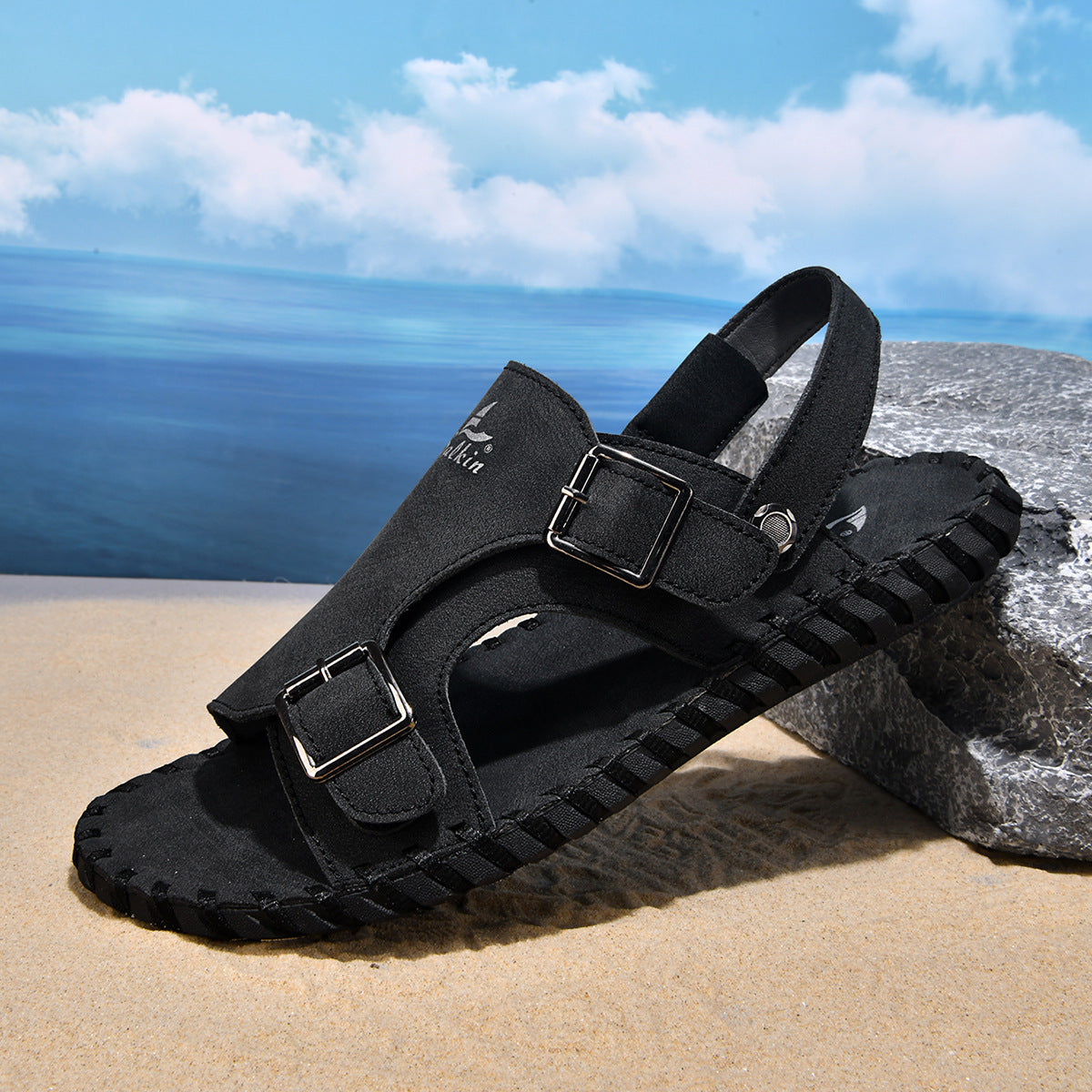 Chaussures de plage antidérapantes en cuir véritable