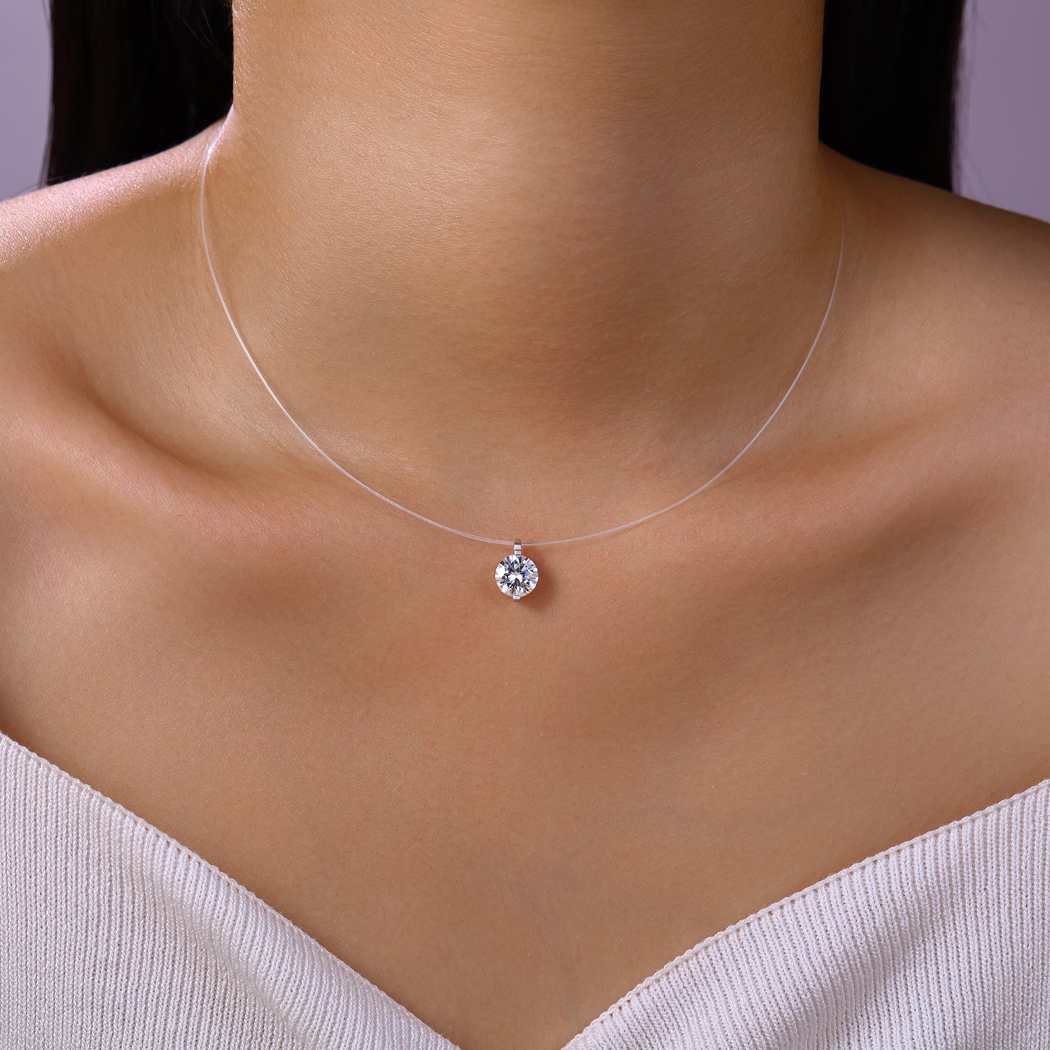 S925 Collier invisible en argent sterling