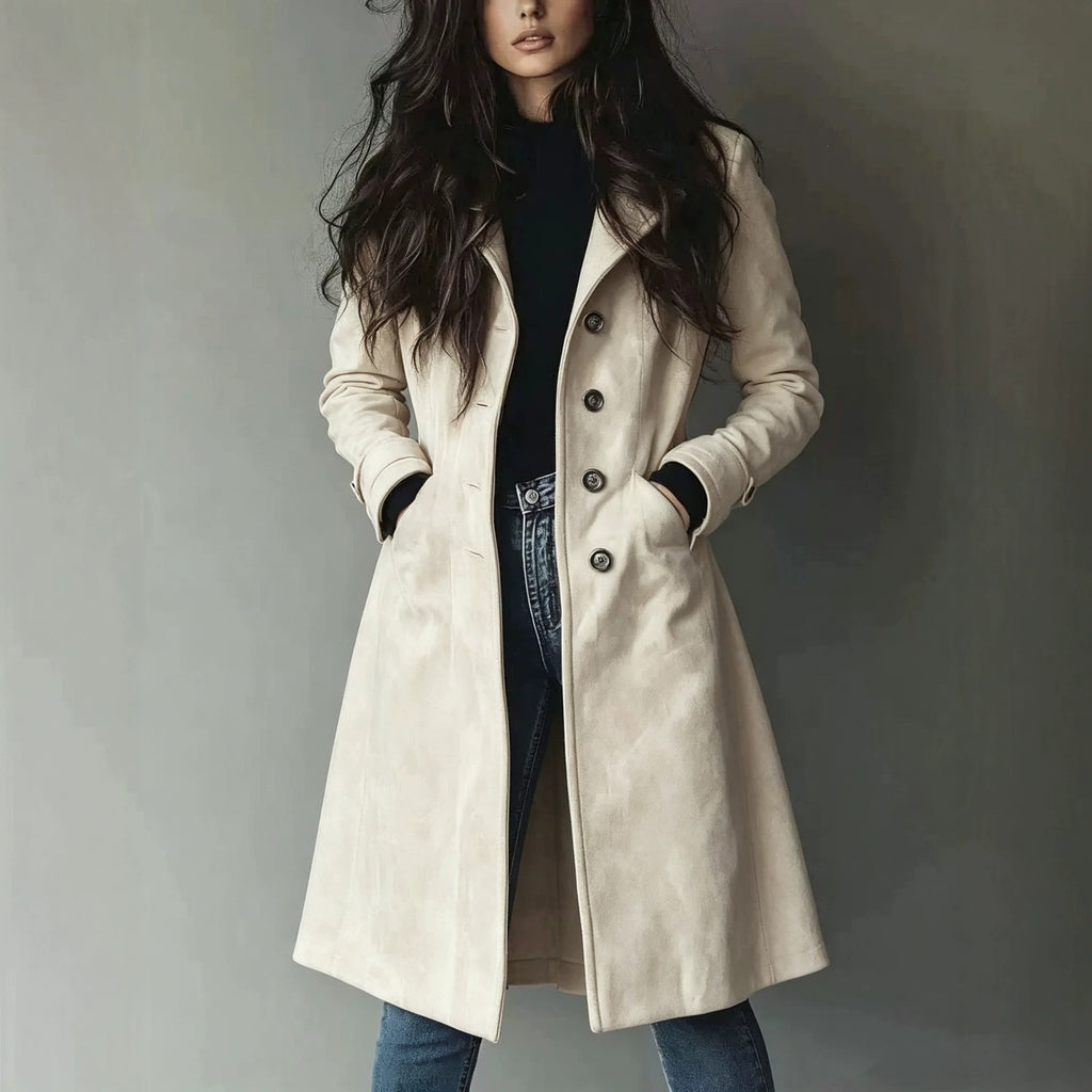 European American Style Women's Fall Winter Lapel Suede Mid-Length Trench Coat