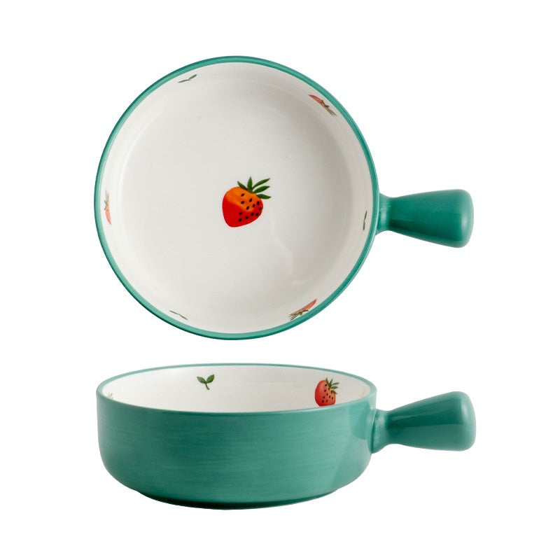 Poignée de fraise peinte à la main Bol de cuisson en céramique
