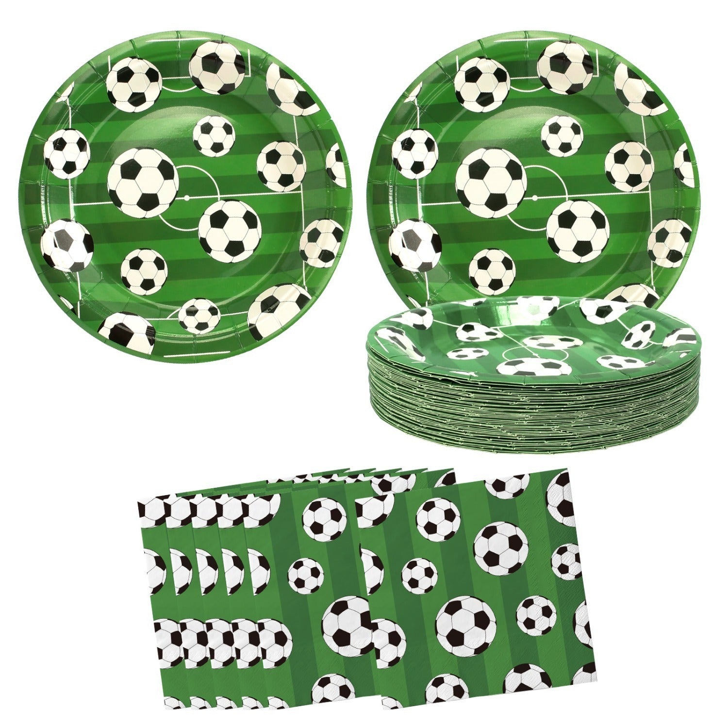 40 serviettes avec motifs de soccer et 40 plaques avec motifs de soccer