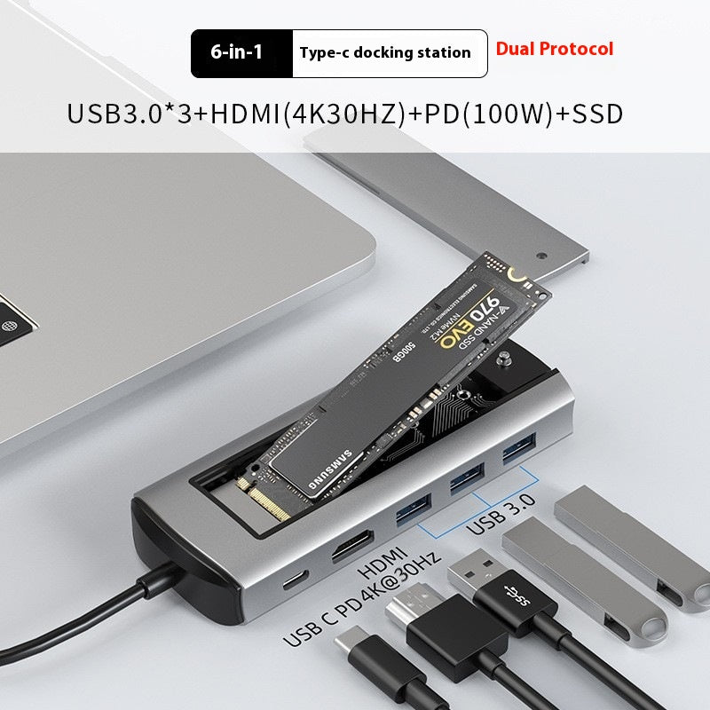 6in1 Typec Station d'accueil Usb Hub Interface d'expansion 8in1 Boîte de disque dur