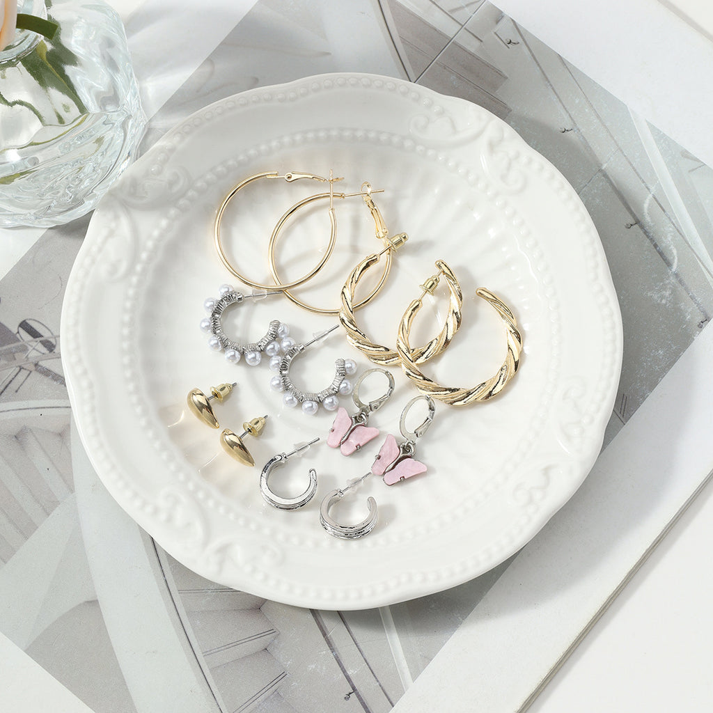 Rétro 12-Pair Butterfly Boucle d'oreille du coeur Hollow