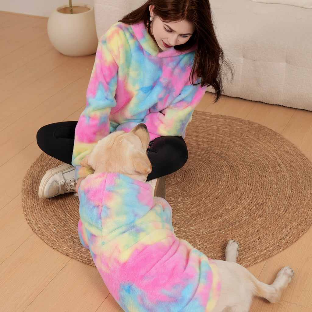 Animaux de compagnie Hoodie Tie Dye Rabbit Fur Rainbow-colored Dog Hoodie