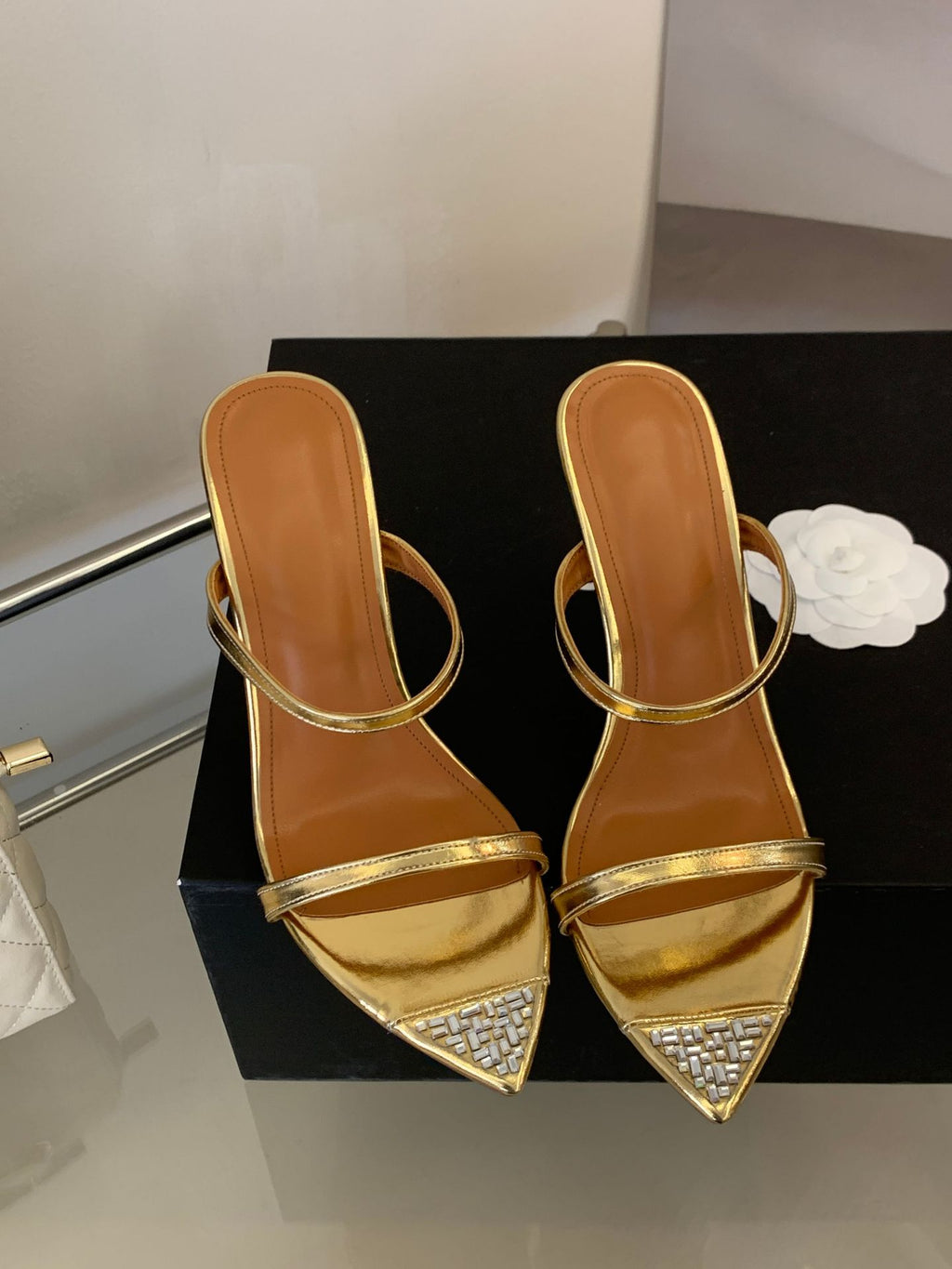 Doigts pointus Strass Mules Slingback Talon ultra-haut