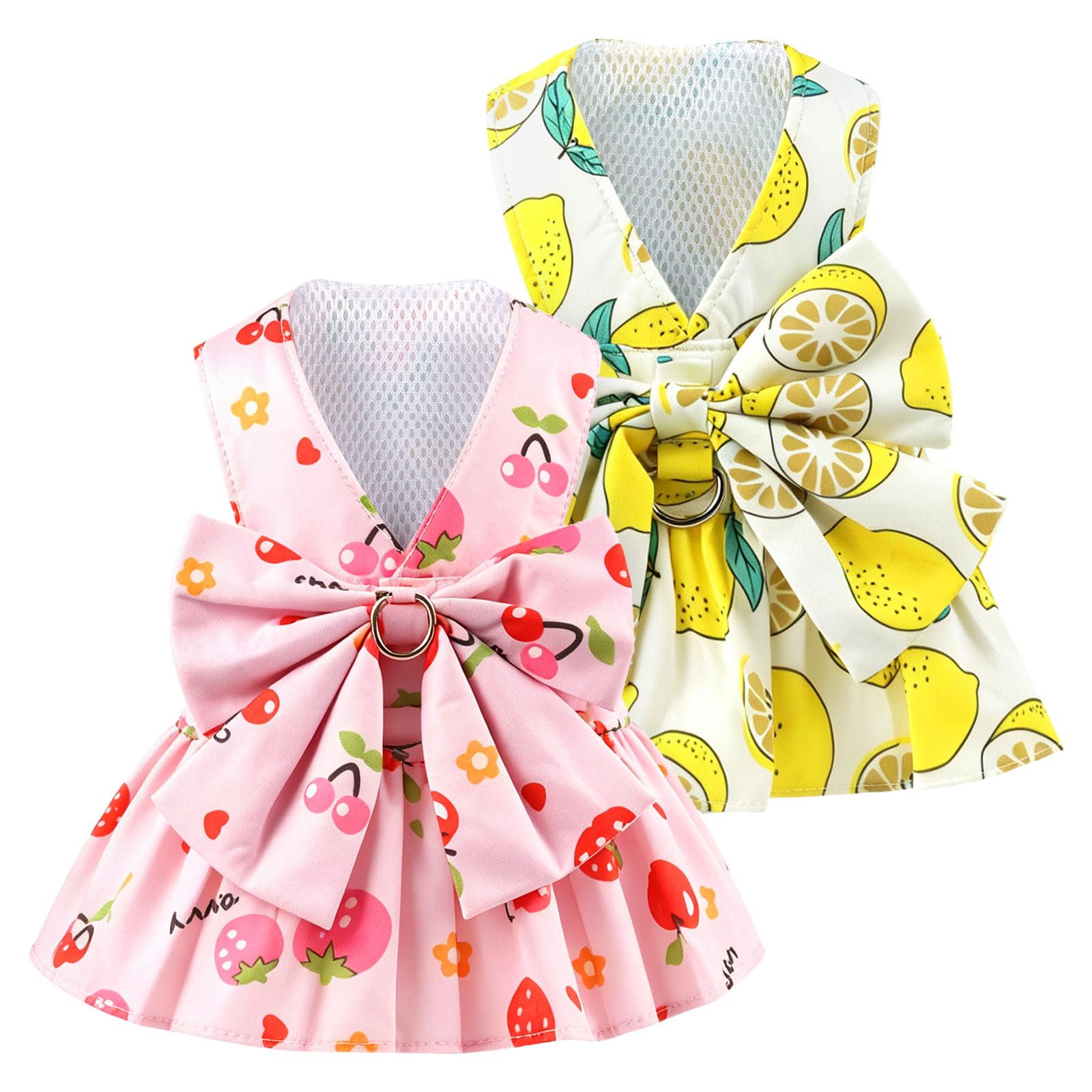 2Pack Robe de Harness pour Petit Chien pour Fille Robe de chat chiot avec motif de fleur Bow réglable