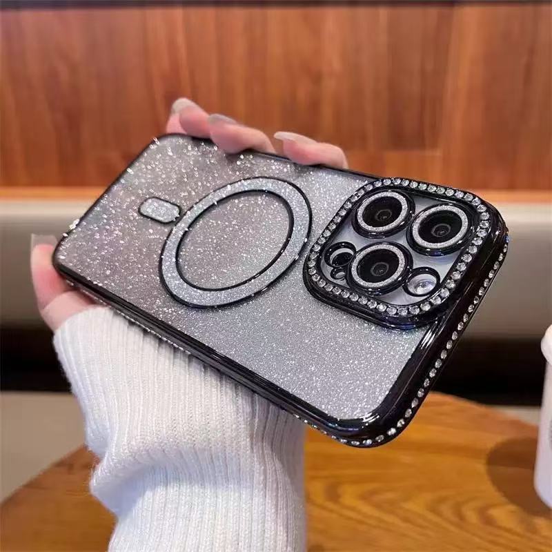 Étui de téléphone magnétique Glitter Strass tout inclus résistant à la chute