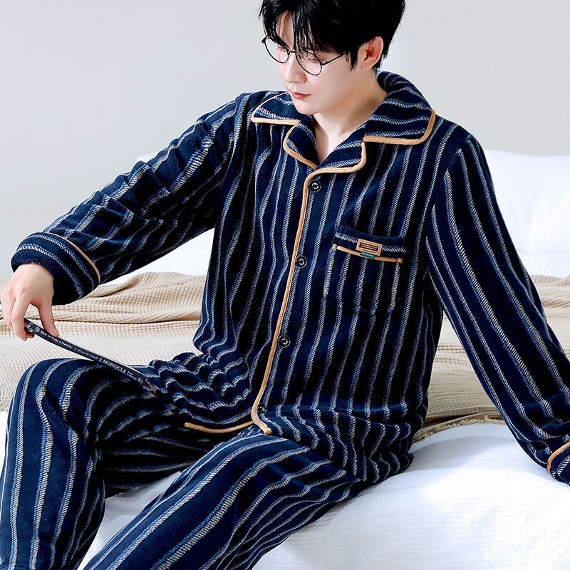 Pyjamas Men's Automne et Hiver Thick Coral Fleece Suit