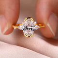 S925 Argent plaqué or 7x10mm Ovale Moissanite Anneau à trois tons D Couleur VVS1 US Taille 6-9 G