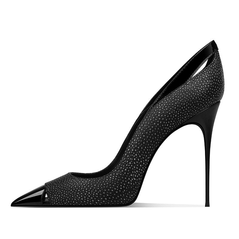 Black Patchwork Talons hauts pointus pour les femmes