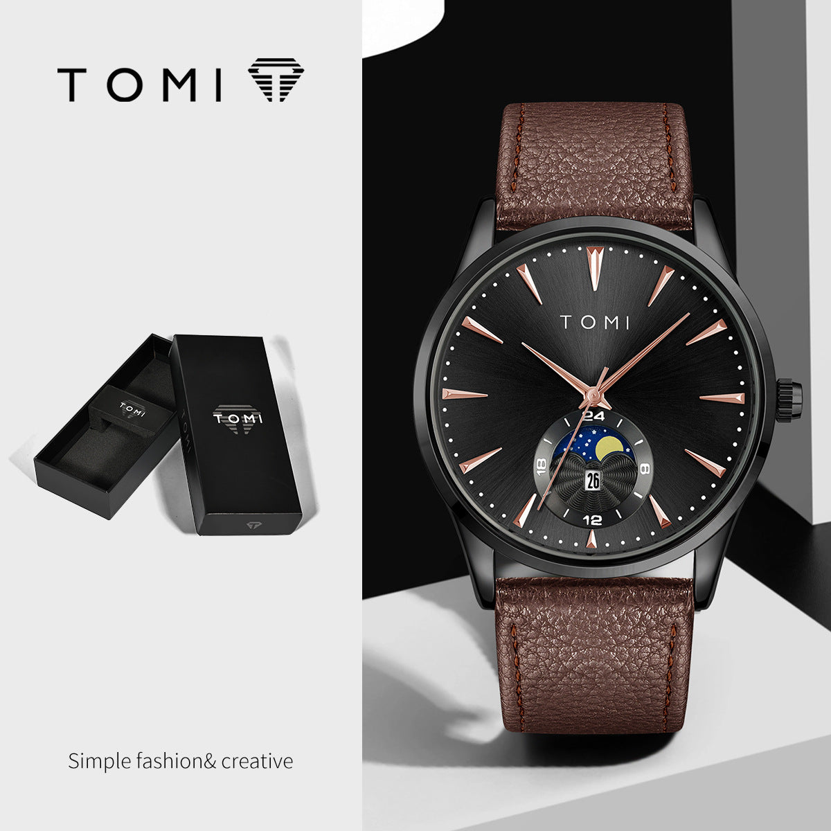 Montre ronde tendance de style coréen pour les hommes et les femmes