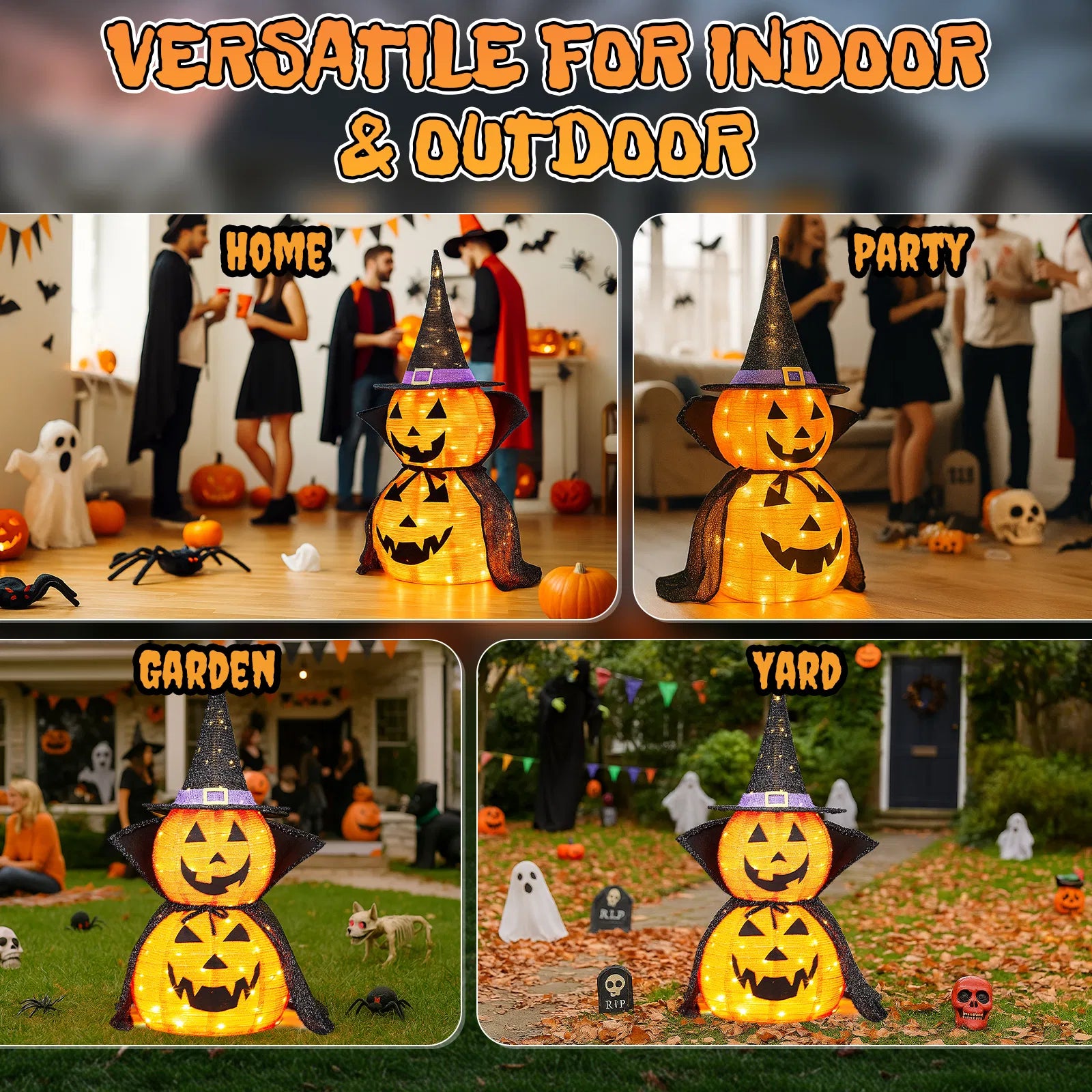 2Packs Décoration de citrouille légère collapsible Halloween 3FT