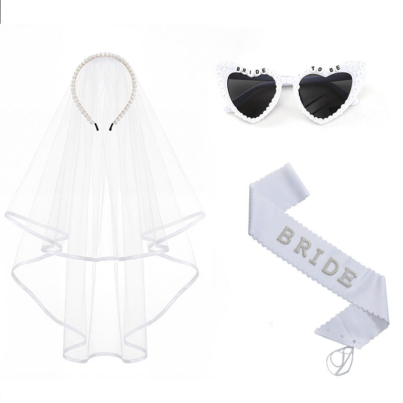 Voile, bracelet de coiffure en perles de mariée Lunettes de soleil monopièces