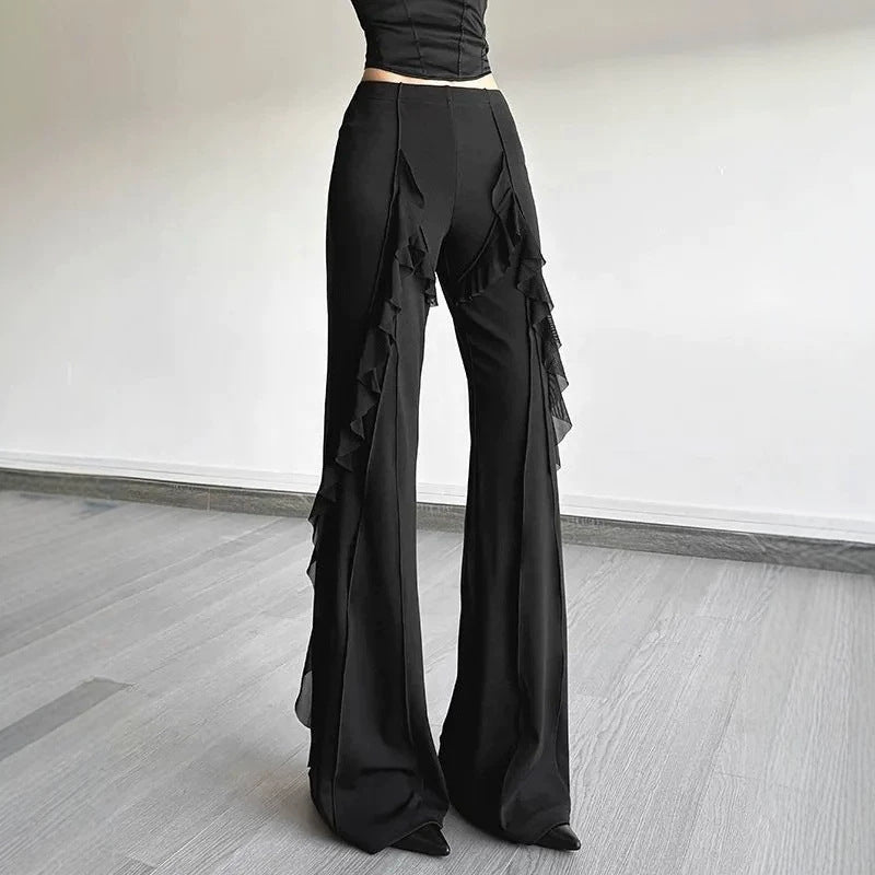 Pantalons à éclats de couleur solide polyvalente avec lignes de flot Délicate Dentelle Détail