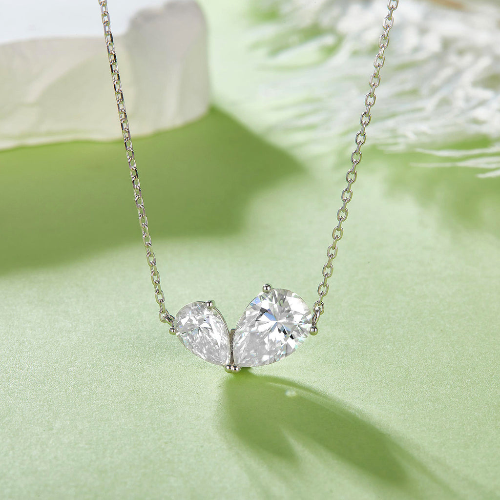S925 Argent 3g Collier en moissanite de deux pierres