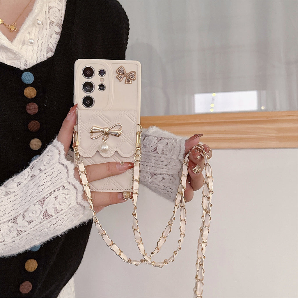 Applicable au boîtier de téléphone S25Ultra Pearl Butterfly Rhombus Porte carte Case de téléphone