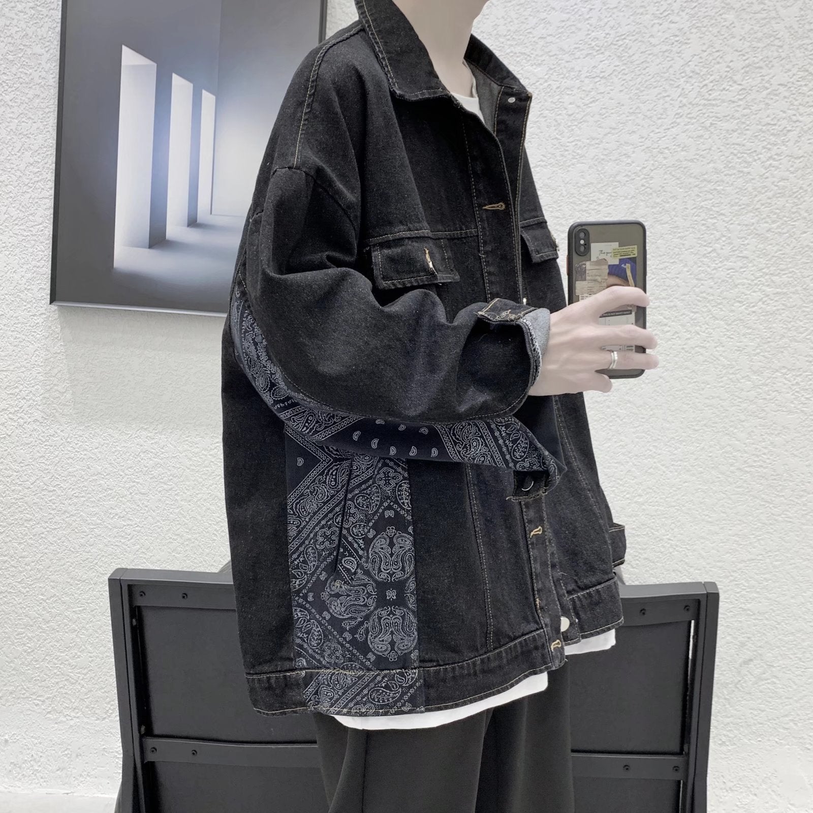 Cashew-flower Denim Jacket Hommes style coréen Veste