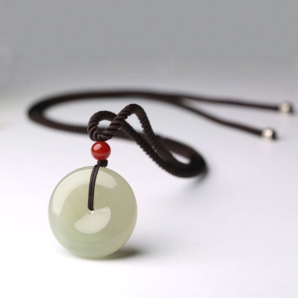 Afghanistan naturel Jade Peace Buckle Pendentif Collier Suet White Jade Buckle Rope Simulat